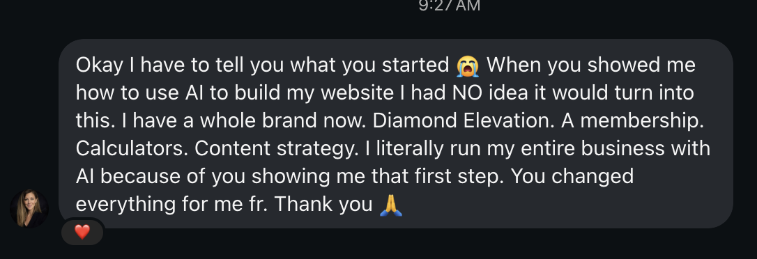 Text message from Reba, founder of Diamond Elevation